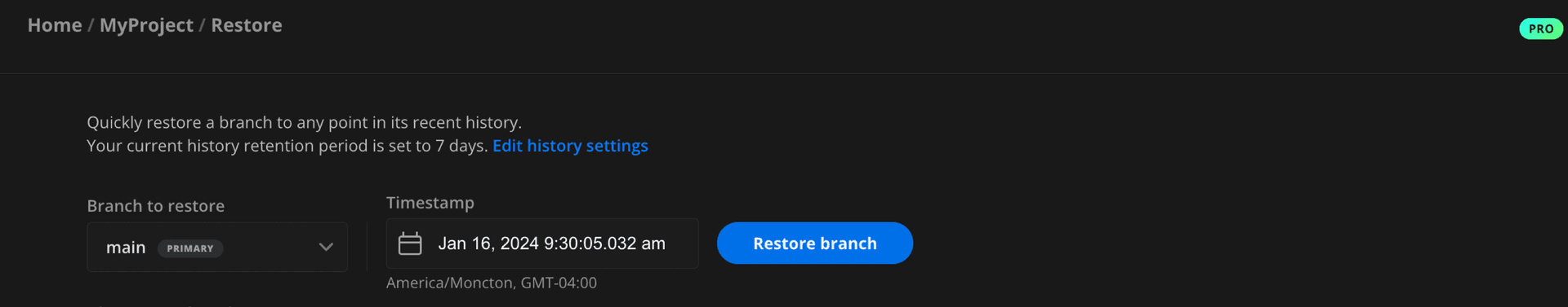 branch restore to timestamp